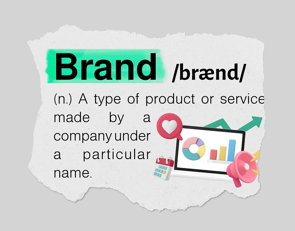Brand definition, torn dictionary word, highlighted design