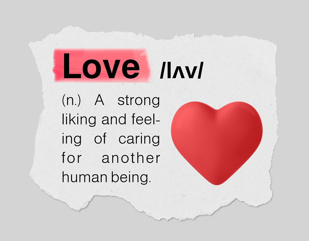 Love definition, torn dictionary word, highlighted design