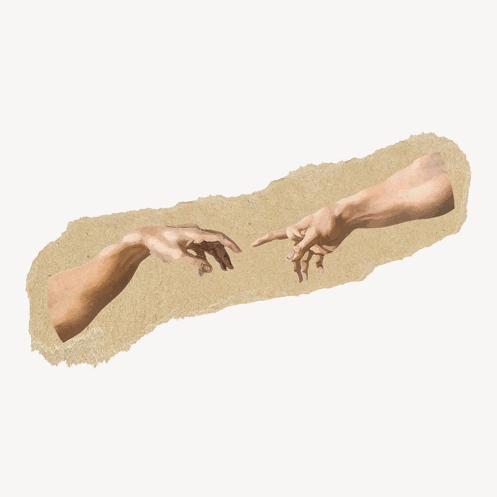 Hands of God and Adam ripped paper isolated collage element, remixed by rawpixel