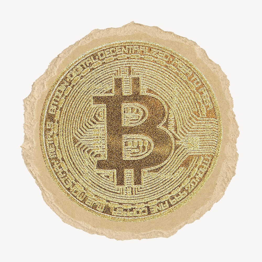 Bitcoin cryptocurrency sticker, ripped paper design psd