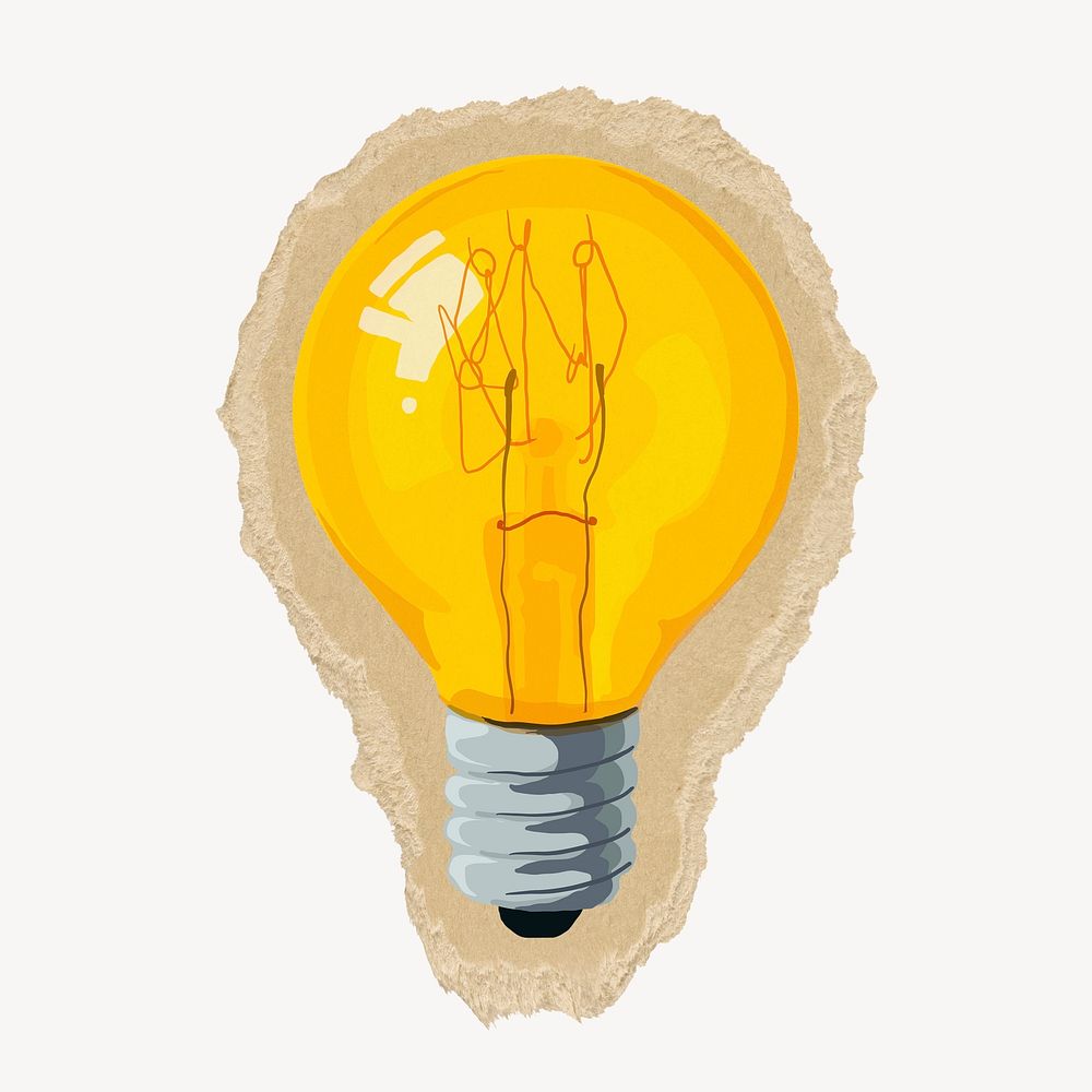 Light bulb sticker, ripped paper design psd