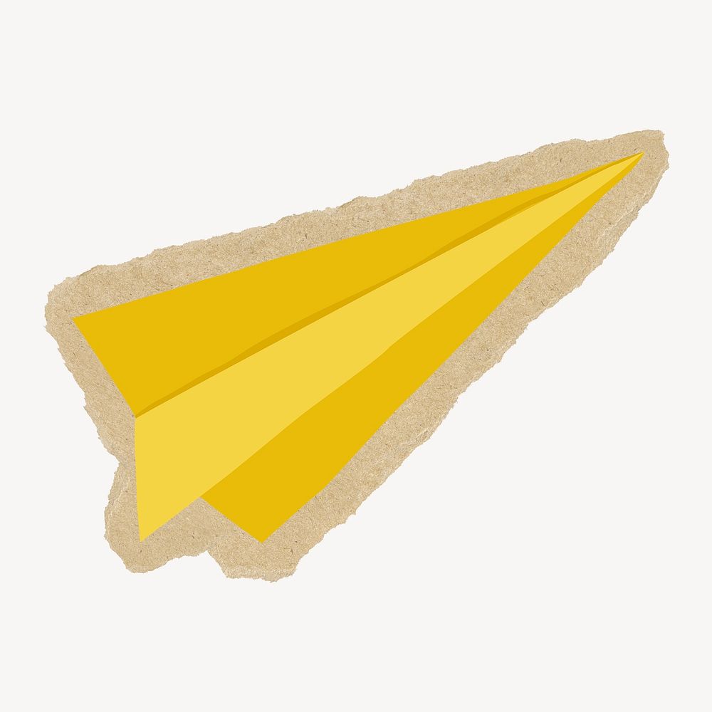 Yellow paper plane sticker, ripped paper design psd