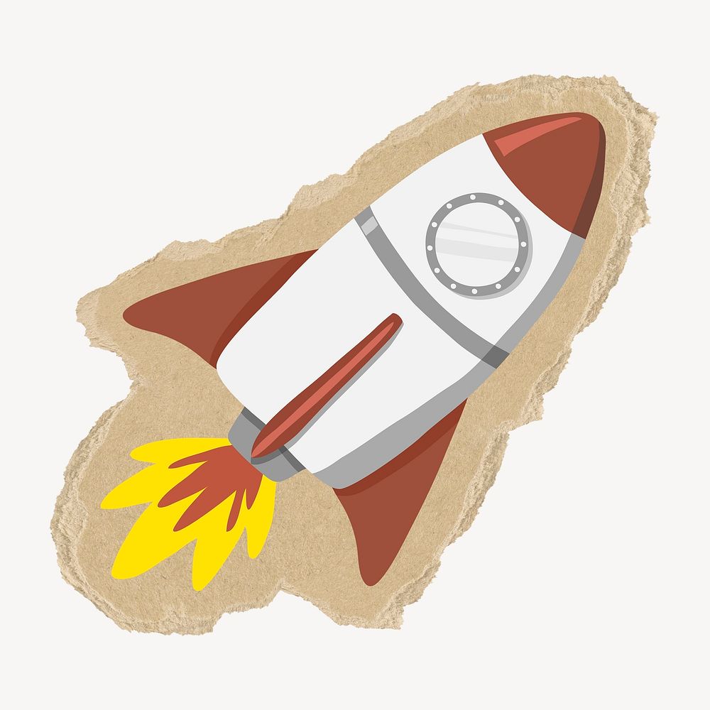 Launching rocket ripped paper isolated collage element