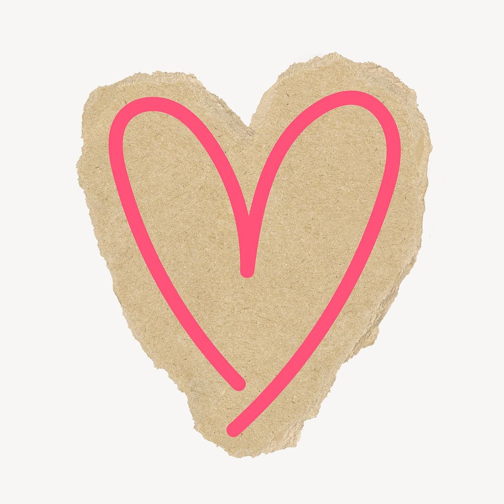Heart doodle sticker, ripped paper design psd