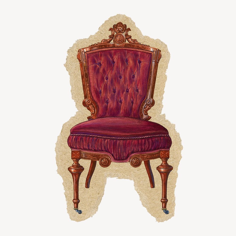 Vintage chair ripped paper isolated collage element