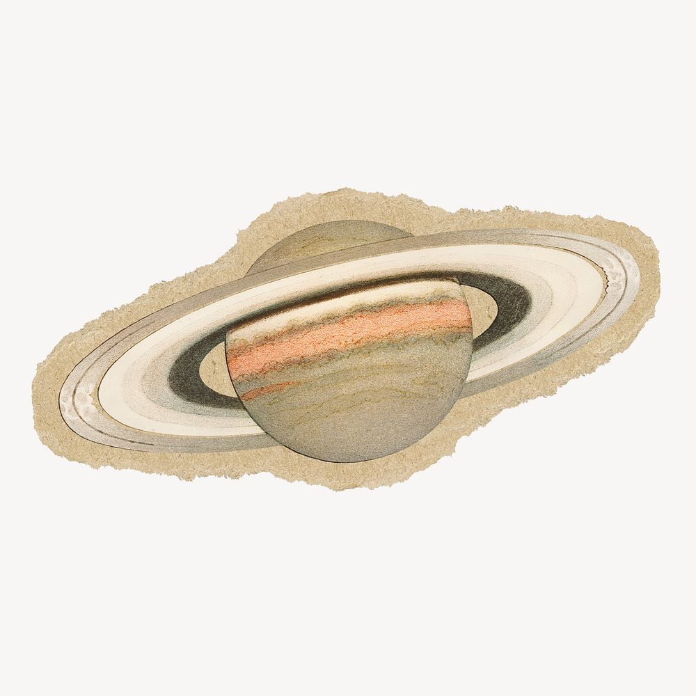 Planet Saturn ripped paper isolated collage element