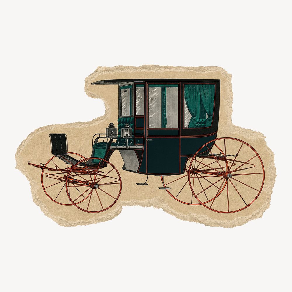 Vintage carriage sticker, ripped paper design psd