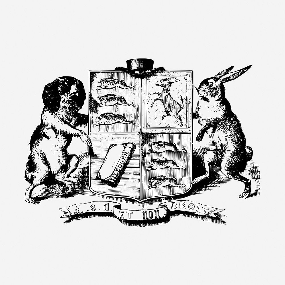 Coat of arms drawing, vintage animal illustration. Free public domain CC0 image.
