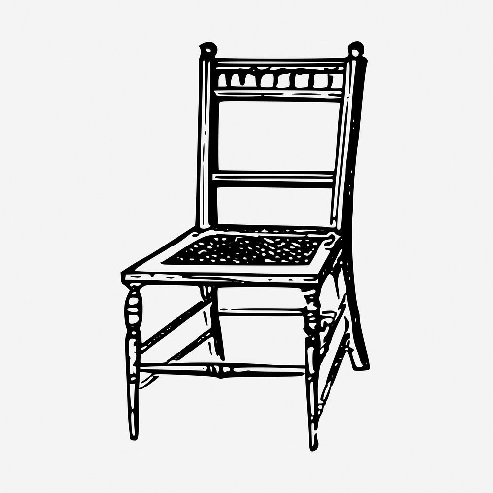 Wooden chair drawing, vintage furniture illustration. Free public domain CC0 image.