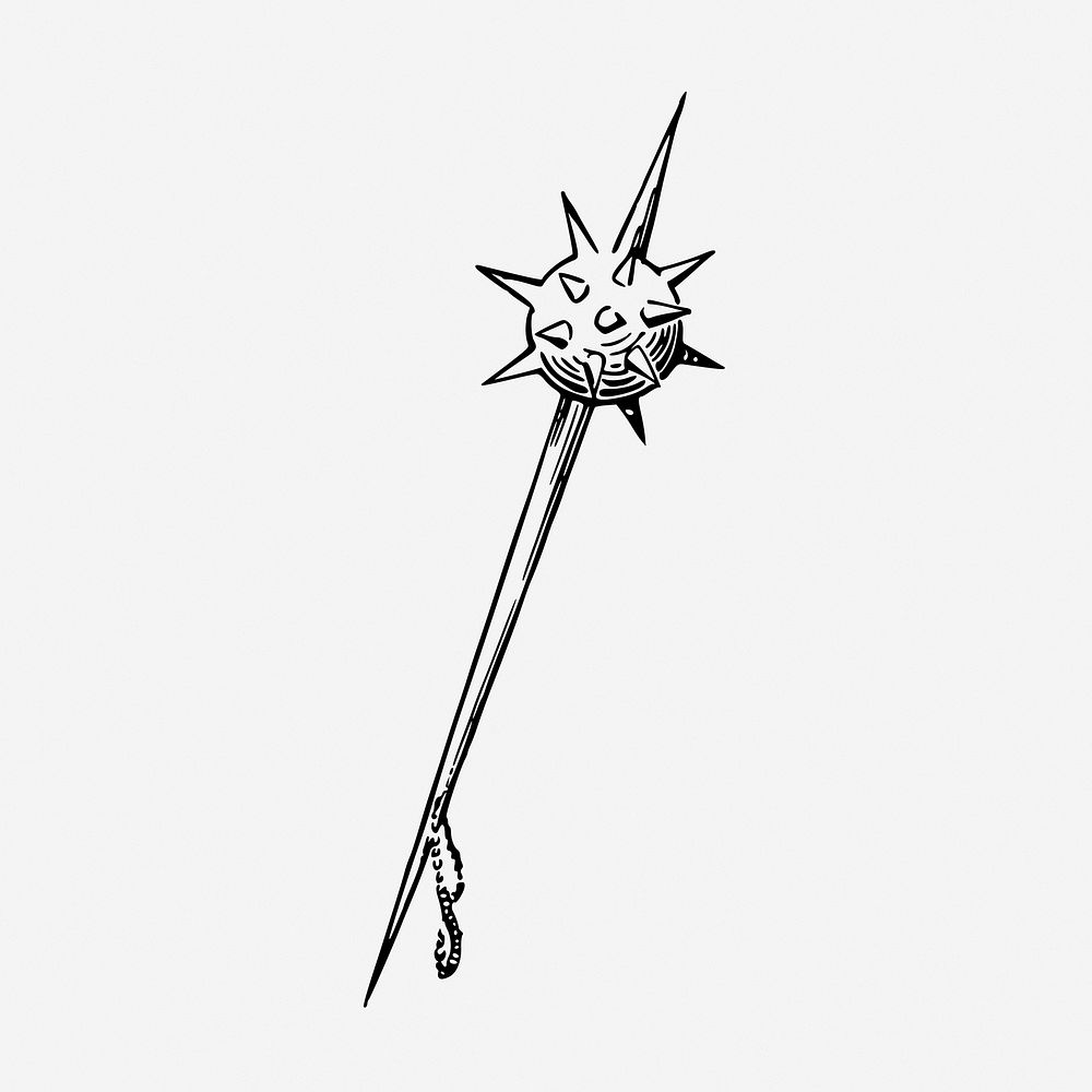 Mace drawing, medieval weapon illustration. Free public domain CC0 image.