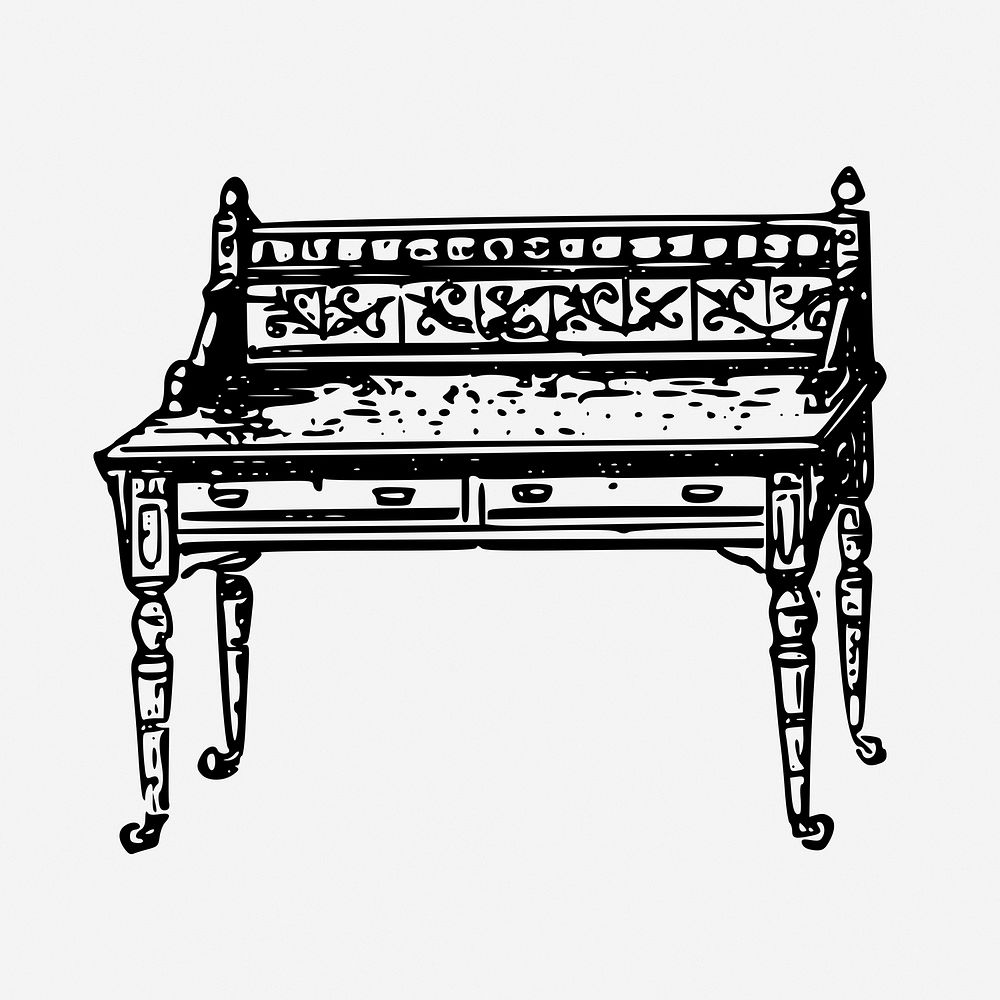 Dressing table drawing, vintage furniture illustration. Free public domain CC0 image.