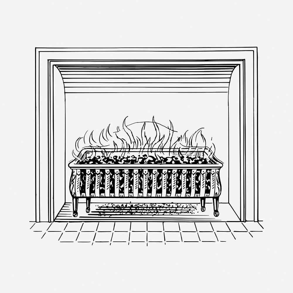 Fireplace drawing, vintage illustration. Free public domain CC0 image.