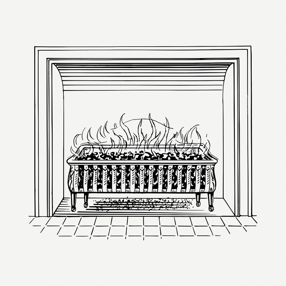 Fireplace drawing, vintage illustration psd. Free public domain CC0 image.
