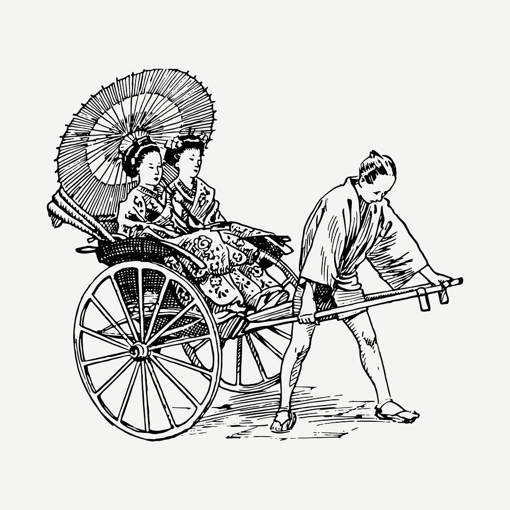 Rickshaw drawing, vintage illustration psd. Free public domain CC0 image.