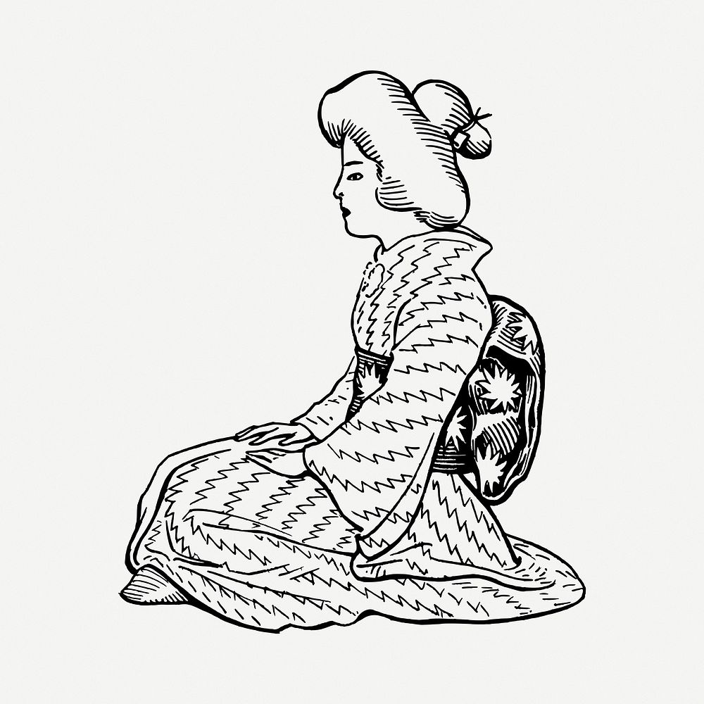 Japanese Kimono drawing, vintage illustration psd. Free public domain CC0 image.