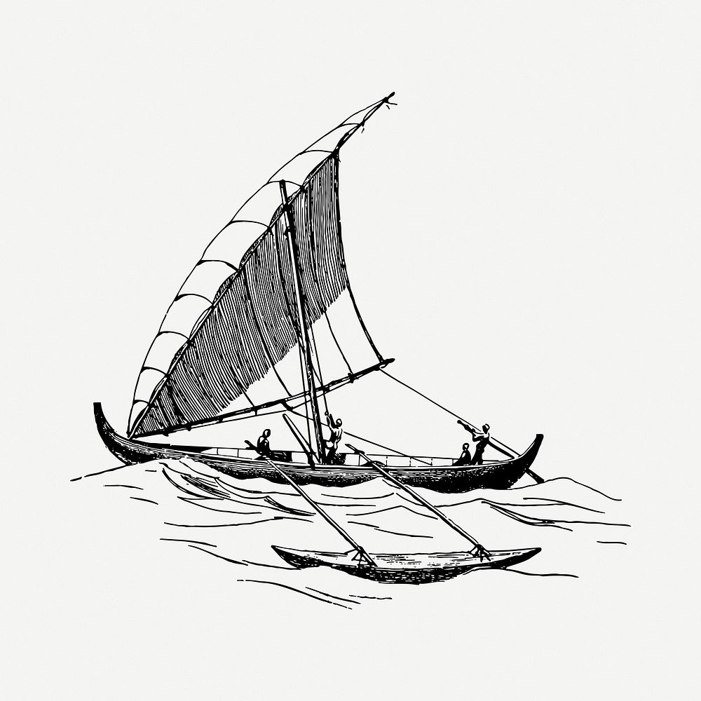 Sailboat drawing, vintage illustration psd. Free public domain CC0 image.