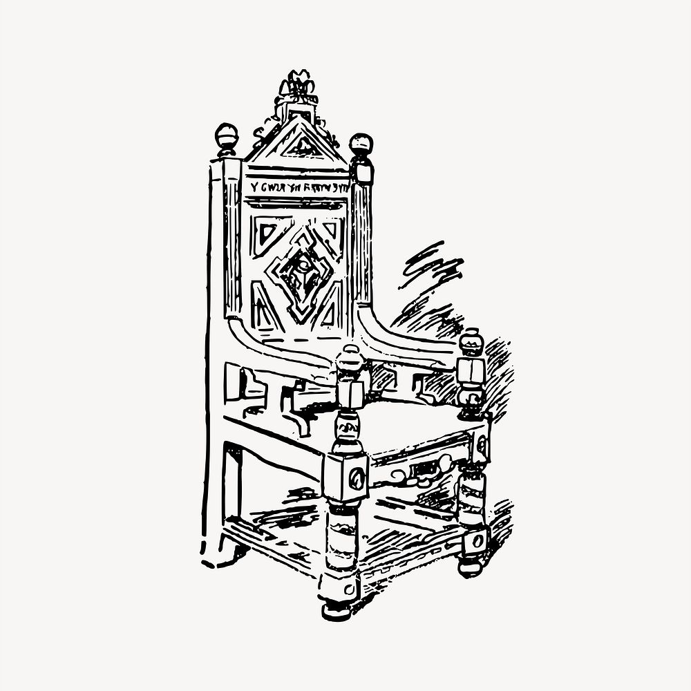 Wooden chair drawing, vintage illustration. Free public domain CC0 image.