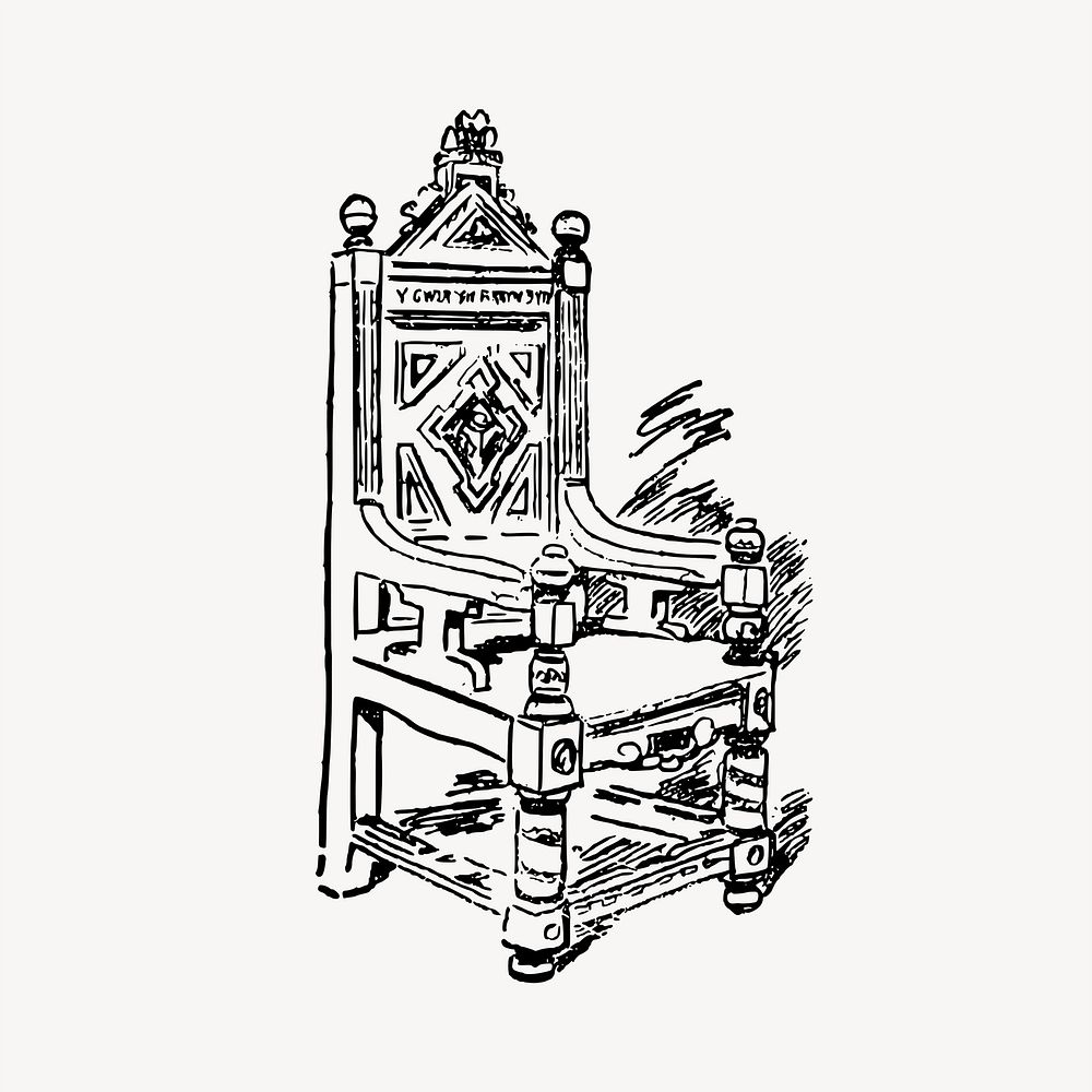 Wooden chair drawing, vintage illustration psd. Free public domain CC0 image.