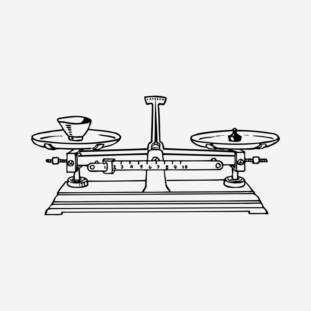 Balance scale drawing, vintage illustration. Free public domain CC0 image.