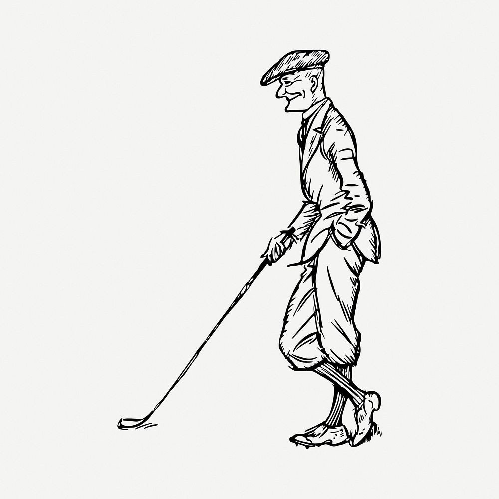 Golfer drawing, vintage illustration psd. Free public domain CC0 image.