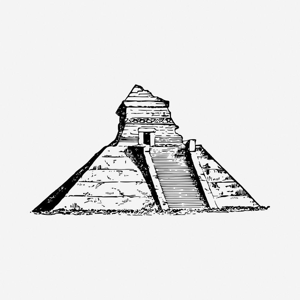 Aztec temple drawing, vintage illustration. Free public domain CC0 image.