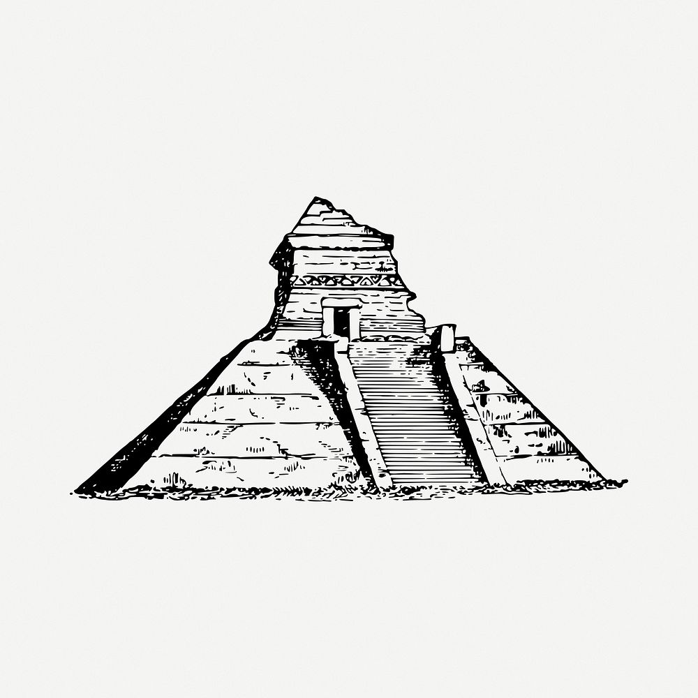 Aztec temple drawing, vintage illustration psd. Free public domain CC0 image.