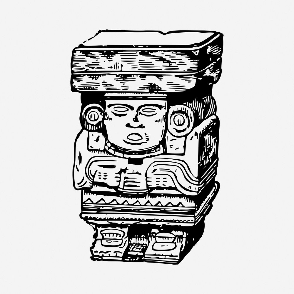 Aztec statue drawing, vintage illustration. Free public domain CC0 image.