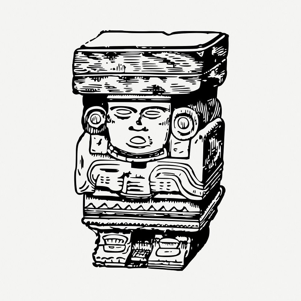 Aztec statue drawing, vintage illustration psd. Free public domain CC0 image.
