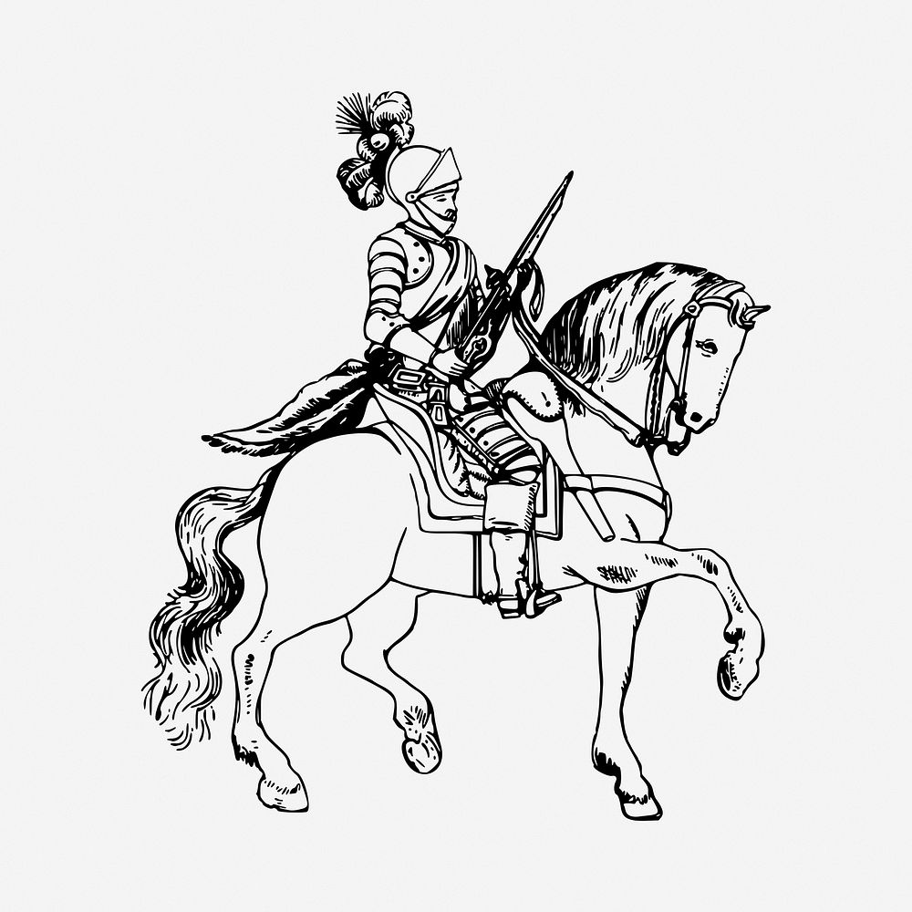 Medieval knight drawing, vintage illustration. Free public domain CC0 image.