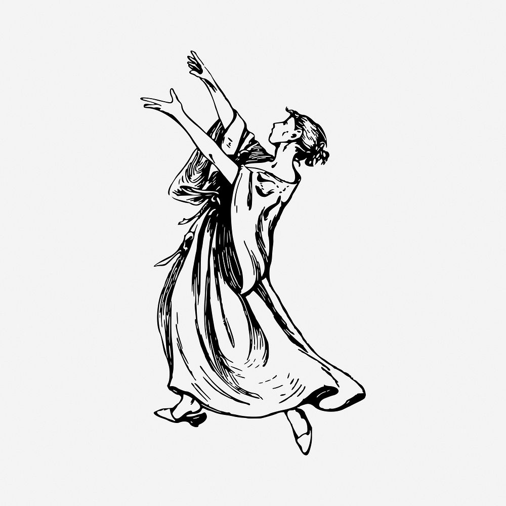 Female dancer drawing, vintage illustration. Free public domain CC0 image.