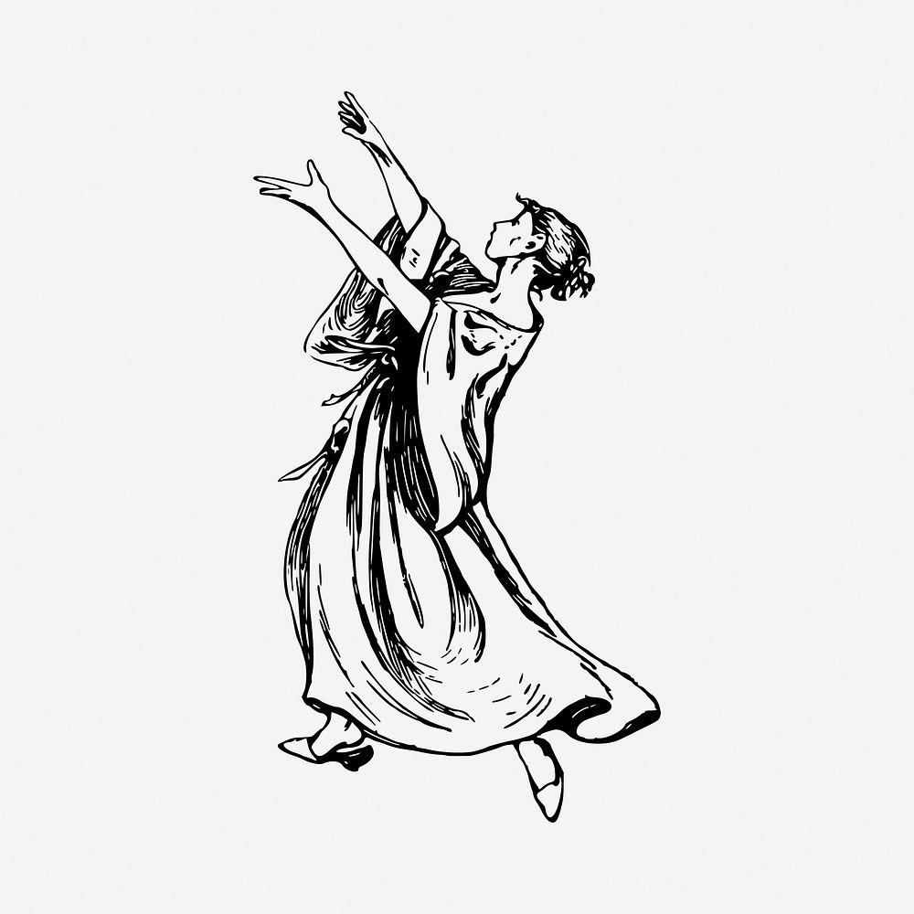 Female dancer drawing, vintage illustration psd. Free public domain CC0 image.