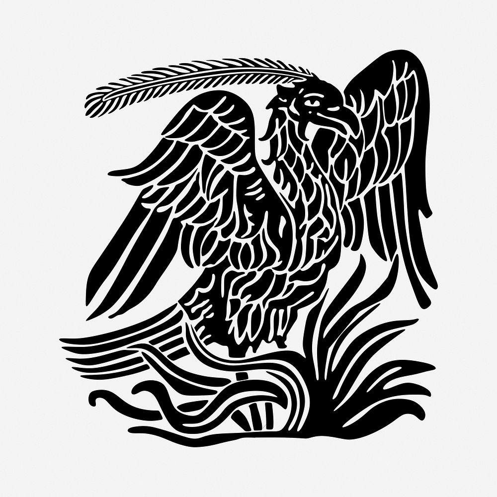 Mythical phoenix drawing, vintage illustration. Free public domain CC0 image.