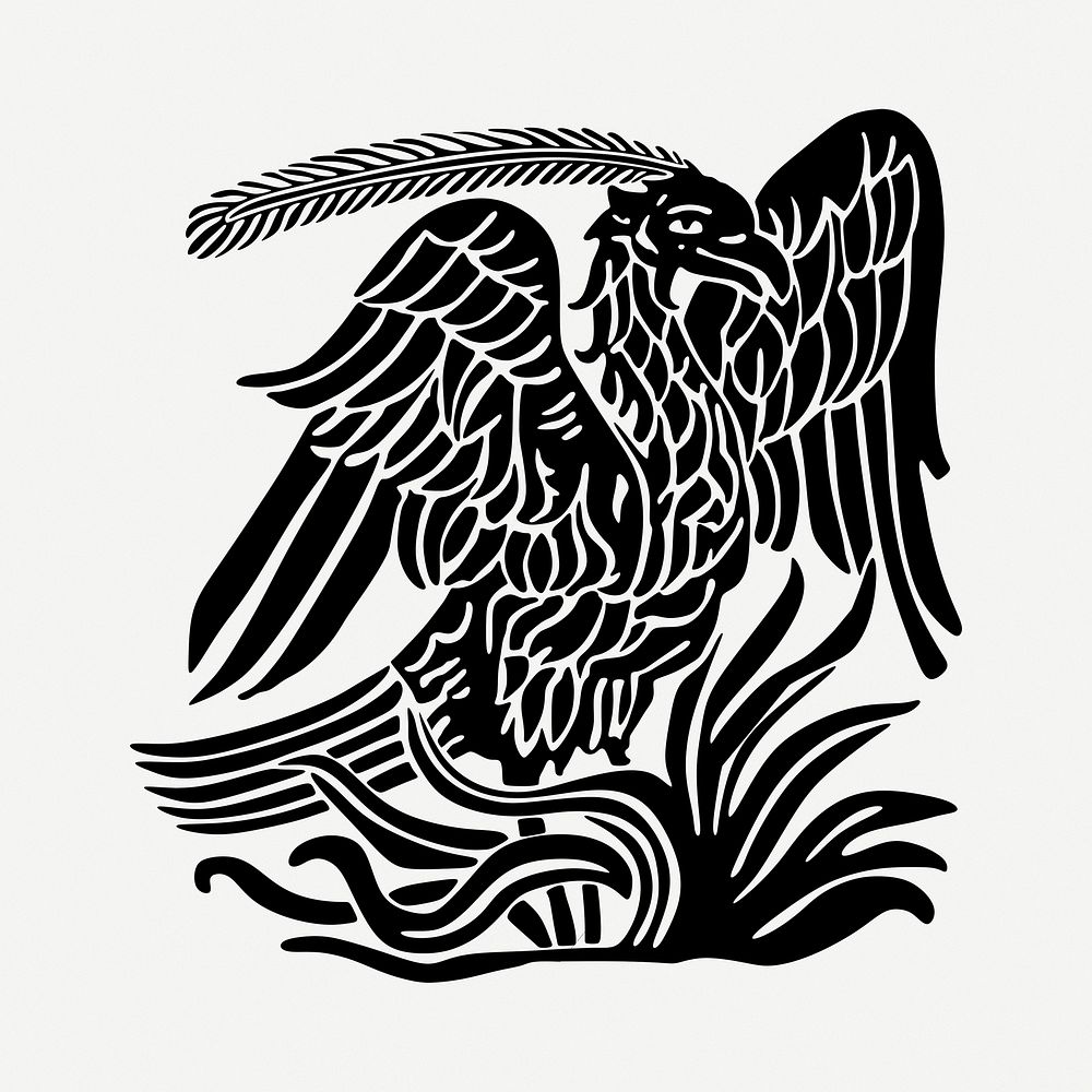 Mythical phoenix drawing, vintage illustration psd. Free public domain CC0 image.