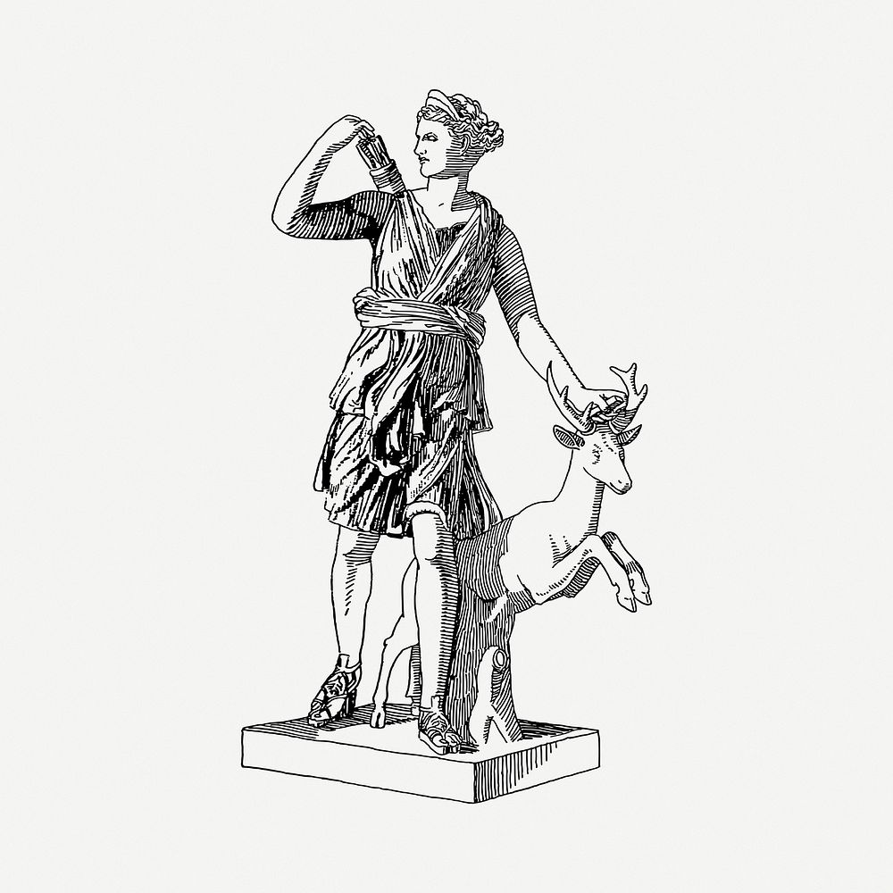 Artemis statue drawing, vintage illustration psd. Free public domain CC0 image.