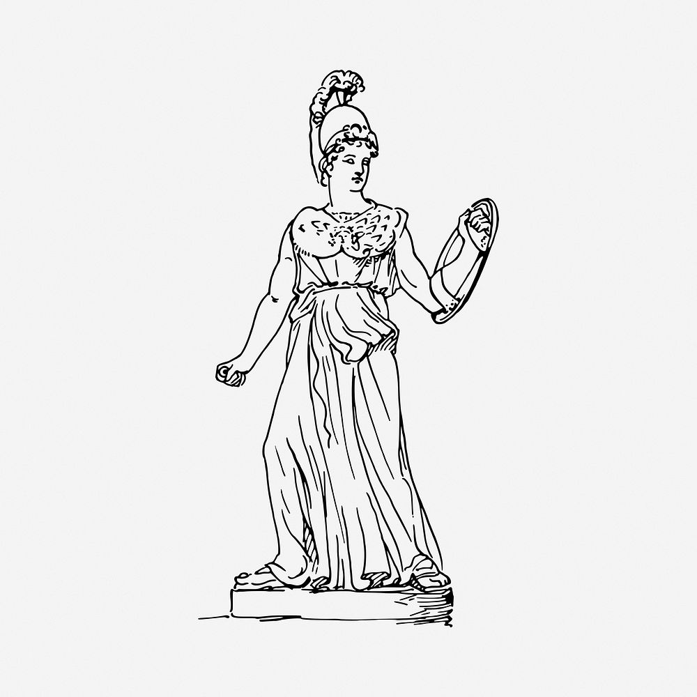 Athena statue drawing, vintage illustration. Free public domain CC0 image.