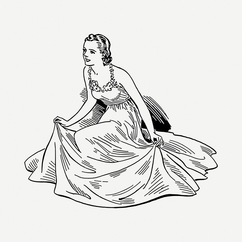 Woman's fashion drawing, vintage illustration psd. Free public domain CC0 image.