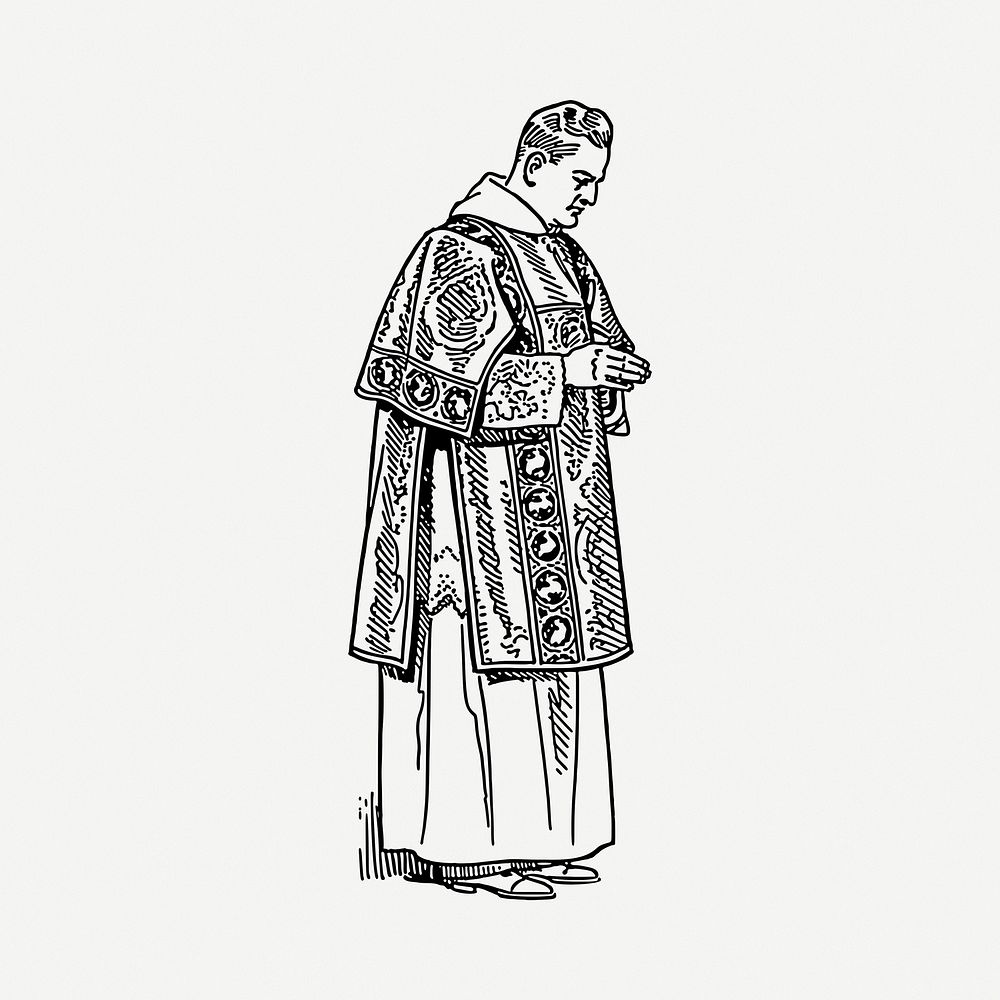 Pastor drawing, vintage illustration psd. Free public domain CC0 image.