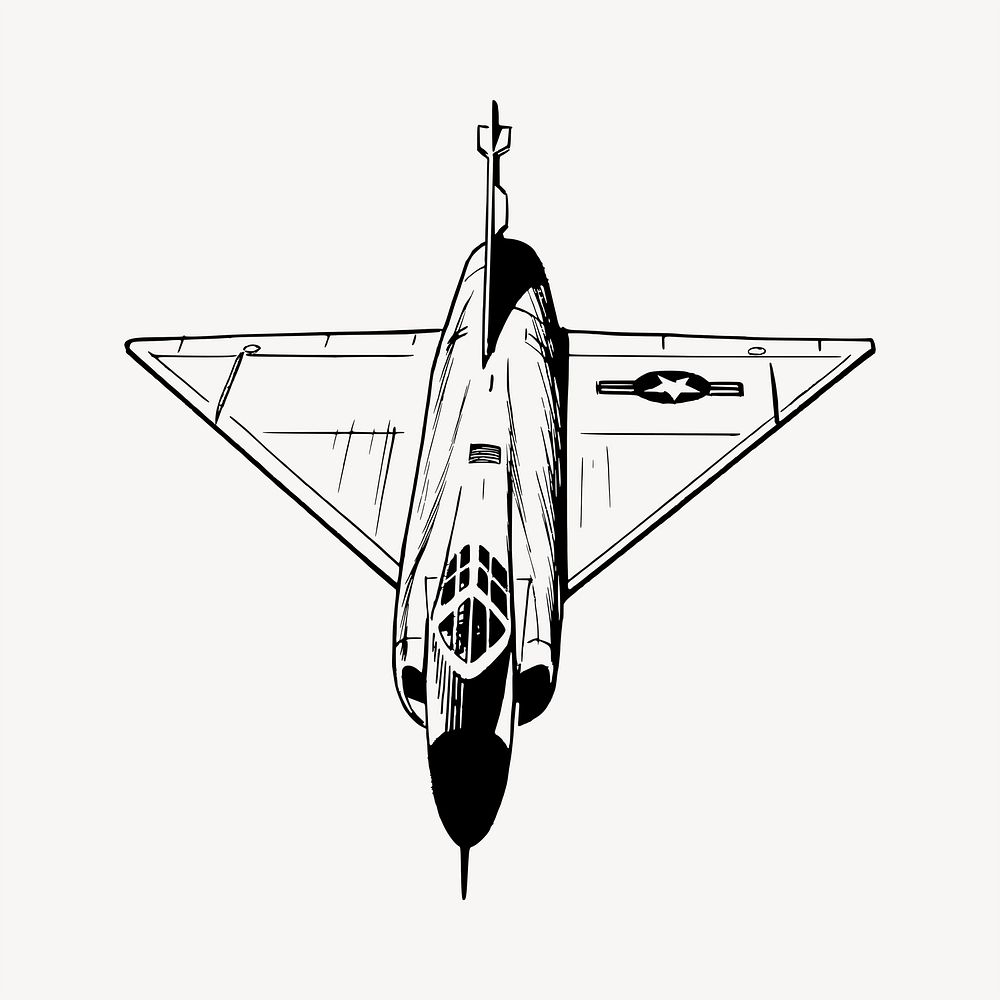 Fighter jet drawing, vintage illustration psd. Free public domain CC0 image.