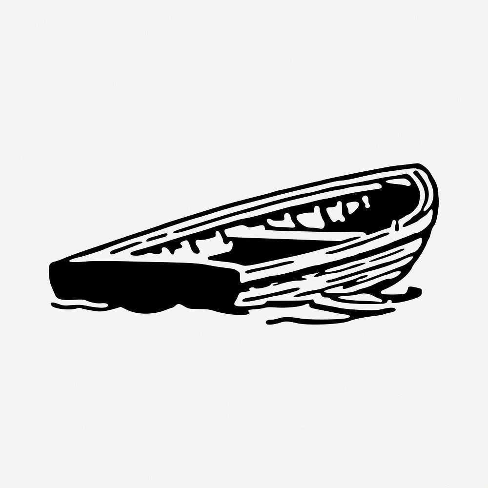 Wooden boat drawing, vintage illustration psd. Free public domain CC0 image.