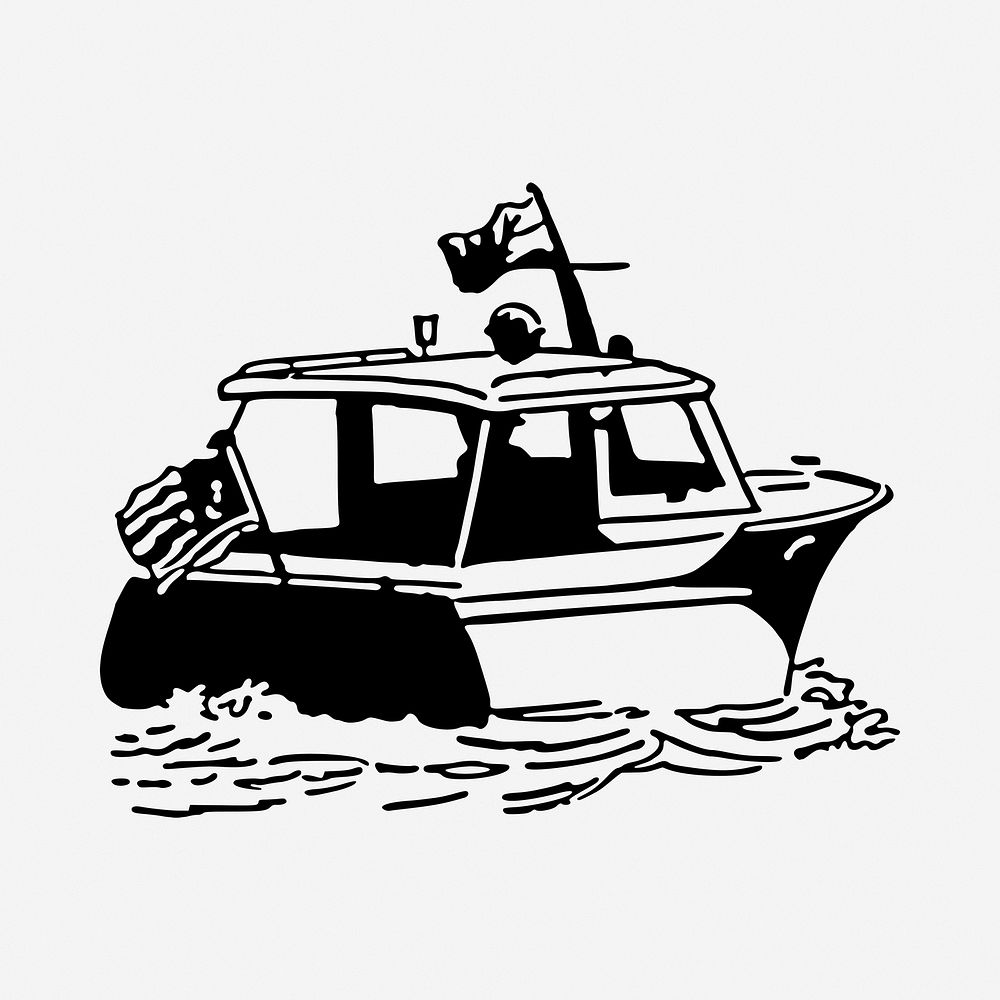 Speed boat drawing, vintage illustration. Free public domain CC0 image.