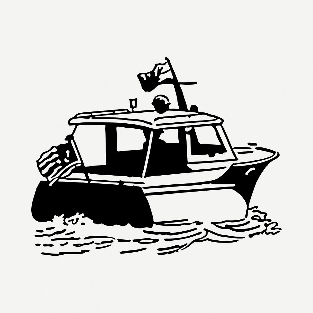 Speed boat drawing, vintage illustration psd. Free public domain CC0 image.