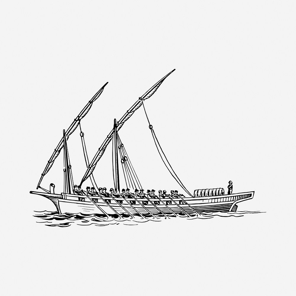 Sailboat drawing, vintage illustration. Free public domain CC0 image.