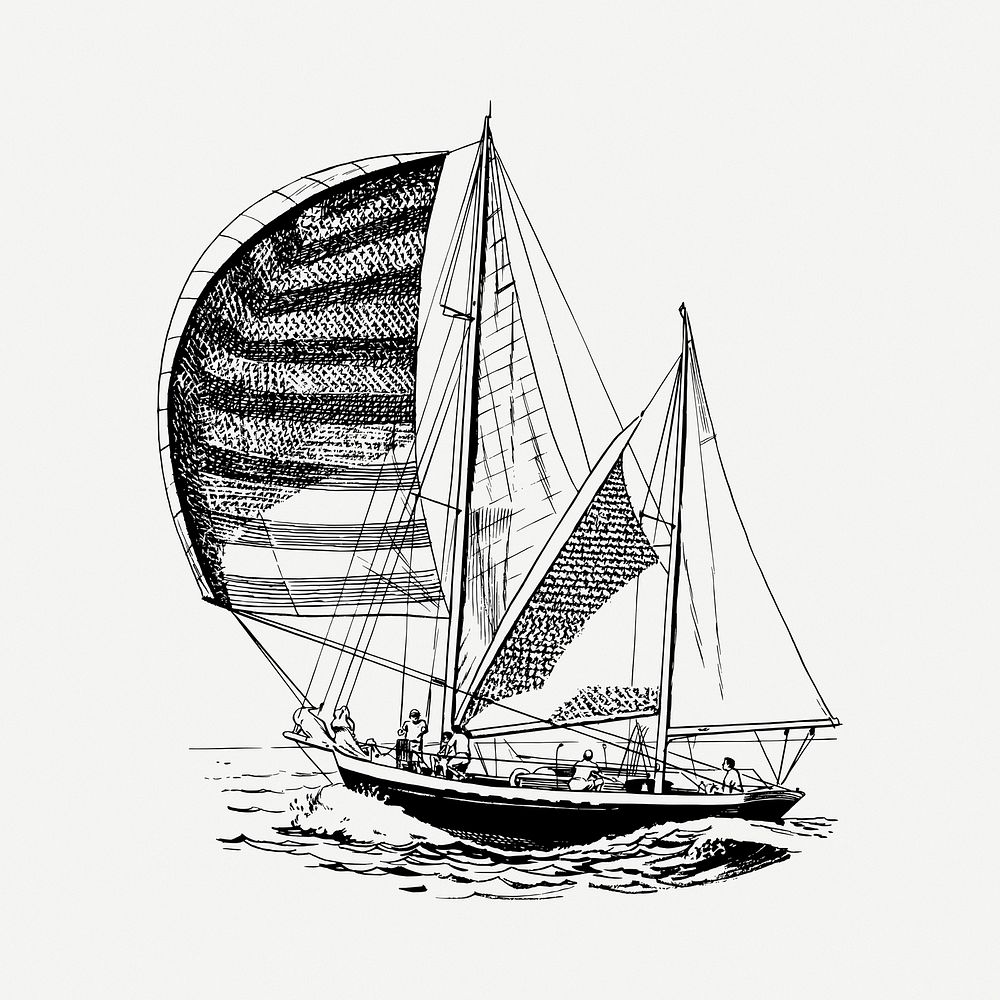 Sailboat drawing, vintage illustration psd. Free public domain CC0 image.