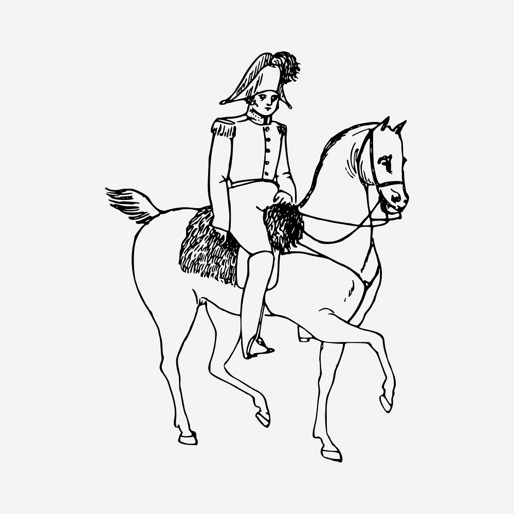 Nobleman, horseback riding  drawing, vintage illustration. Free public domain CC0 image.