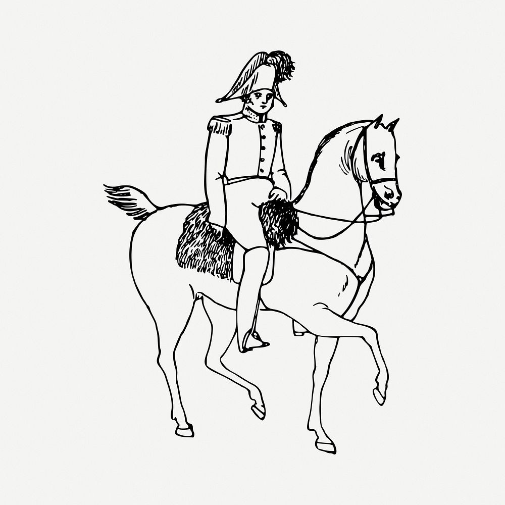 Nobleman, horseback riding  drawing, vintage illustration psd. Free public domain CC0 image.