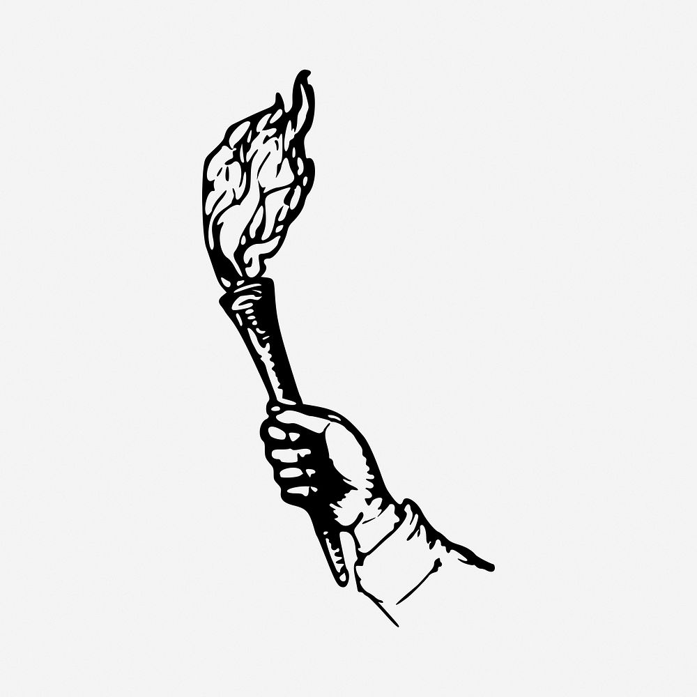 Burning torch drawing, vintage illustration. Free public domain CC0 image.