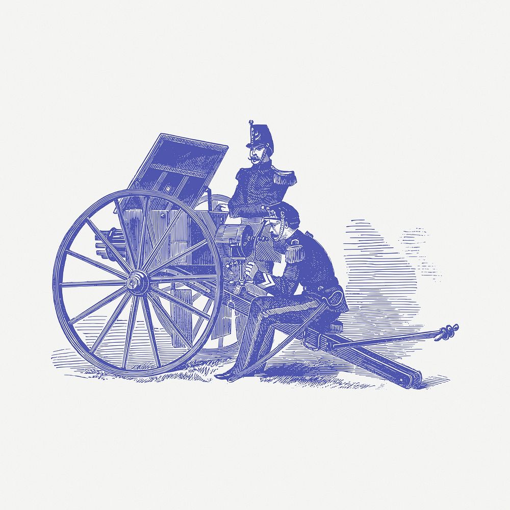 Cannon soldiers drawing, vintage illustration psd. Free public domain CC0 image.