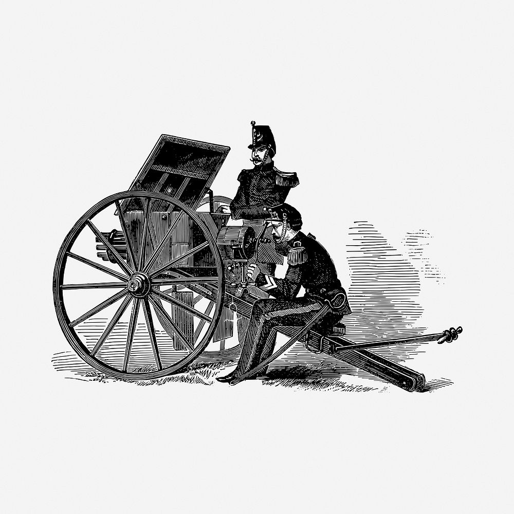 Cannon soldiers drawing, vintage illustration. Free public domain CC0 image.