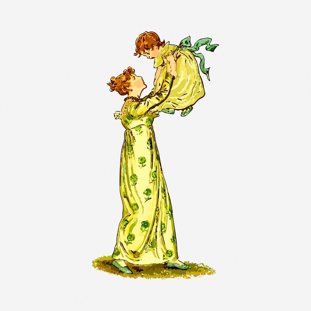 Mother and baby drawing, vintage illustration. Free public domain CC0 image.