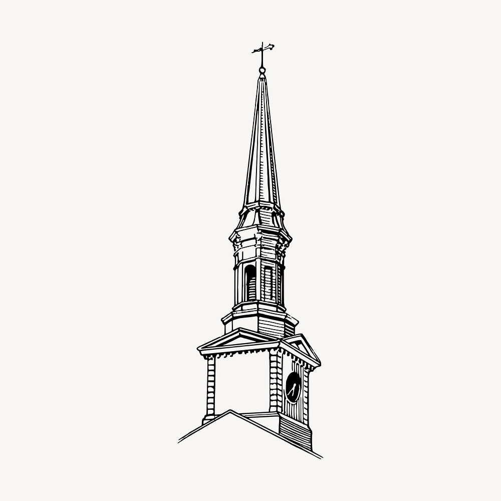 Cathedral steeple drawing, vintage architecture illustration vector. Free public domain CC0 image.